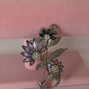 Swarovski Silver and Purple Floral Brooch